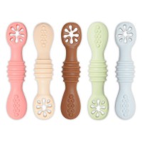 Food Grade Baby First Stage Self Feeding Utensils Toddler Training Soft Tipped Pre Spoon Set Bpa Free Silicone Baby Spoons